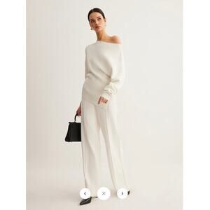 Commense Wool-Blend Asymmetric Sweater & Wide-Leg Pants Set Sz L